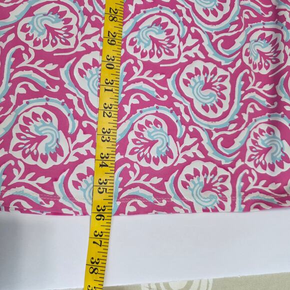 J. McLaughlin Dress XS Pink Aqua Scroll Floral Short Sleeve Knit Shift Stretch - Picture 8 of 11